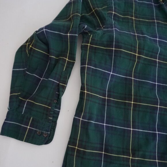 Vintage Lands' End Green Navy Plaid 100% Cotton Button Down Dress Shirt 2XL Tall - Picture 7 of 9